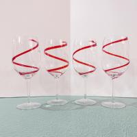 Vintage Pier One Red Swirline Water Goblets Wine Glasses, Set of Four