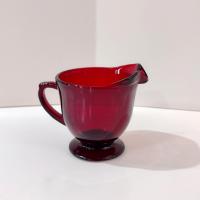Vintage Ruby Red Glass Creamer, Red Footed Pitcher