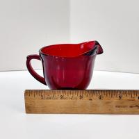 Vintage Ruby Red Glass Creamer, Red Footed Pitcher