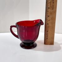 Vintage Ruby Red Glass Creamer, Red Footed Pitcher