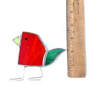 Stained Glass Standing Bird, Funky Glass Bird, Red and Green Bird Suncatcher, Windowsill Sitter Free Standing Bird
