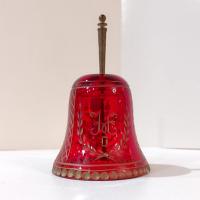 Vintage Bohemian Red Flash Glass Etched Bell with Gold Accents