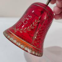 Vintage Bohemian Red Flash Glass Etched Bell with Gold Accents
