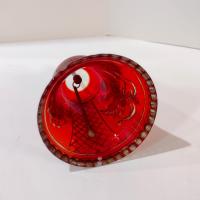 Vintage Bohemian Red Flash Glass Etched Bell with Gold Accents