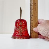 Vintage Bohemian Red Flash Glass Etched Bell with Gold Accents