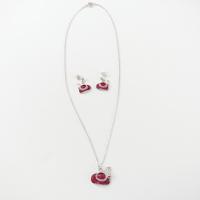 Vintage Red Hat Society Enamel and Rhinestone Pendant and Earrings Set