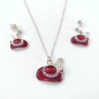 Vintage Red Hat Society Enamel and Rhinestone Pendant and Earrings Set
