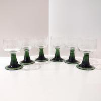 Vintage Green Roemer Wine Glasses with Etched Grapevine Design, Set of 6