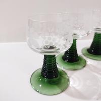 Vintage Green Roemer Wine Glasses with Etched Grapevine Design, Set of 6