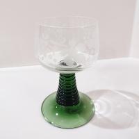 Vintage Green Roemer Wine Glasses with Etched Grapevine Design, Set of 6