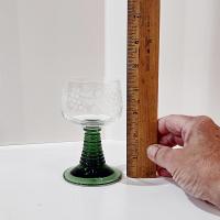 Vintage Green Roemer Wine Glasses with Etched Grapevine Design, Set of 6