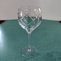 Vintage Crystal Balloon Chardonnay Wine Glass, Signed Rogaska Chelsea Cut Crystal Swirl White Wine Glass