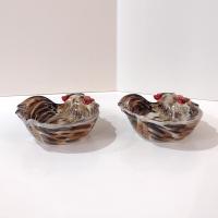 Vintage Rooster Chicken Condiment Bowls, Set of Two, Tabletops Gallery Sonama Rooster Bowls, Guest Soap Trinket Dishes