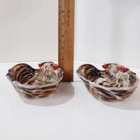 Vintage Rooster Chicken Condiment Bowls, Set of Two, Tabletops Gallery Sonama Rooster Bowls, Guest Soap Trinket Dishes