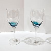 Vintage Roscher Teal Blue Bubble Wine Glasses, Set of Two