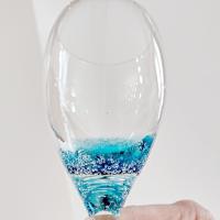Vintage Roscher Teal Blue Bubble Wine Glasses, Set of Two