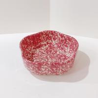 Vintage Rose Red Pink Spongeware Ceramic Petal Serving Bowl, Roseville Spongware Pottery, Workshops of Gerald E Henn Pottery