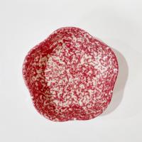 Vintage Rose Red Pink Spongeware Ceramic Petal Serving Bowl, Roseville Spongware Pottery, Workshops of Gerald E Henn Pottery