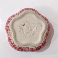 Vintage Rose Red Pink Spongeware Ceramic Petal Serving Bowl, Roseville Spongware Pottery, Workshops of Gerald E Henn Pottery