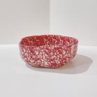 Vintage Rose Red Pink Spongeware Ceramic Petal Serving Bowl, Roseville Spongware Pottery, Workshops of Gerald E Henn Pottery