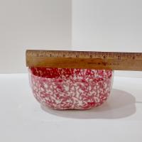 Vintage Rose Red Pink Spongeware Ceramic Petal Serving Bowl, Roseville Spongware Pottery, Workshops of Gerald E Henn Pottery