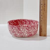 Vintage Rose Red Pink Spongeware Ceramic Petal Serving Bowl, Roseville Spongware Pottery, Workshops of Gerald E Henn Pottery