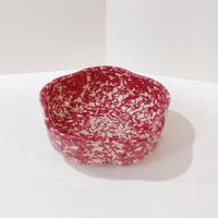 Vintage Rose Red Spongeware Ceramic Petal Serving Bowl, Roseville Spongware Pottery, Workshops of Gerald E Henn Pottery