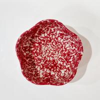 Vintage Rose Red Spongeware Ceramic Petal Serving Bowl, Roseville Spongware Pottery, Workshops of Gerald E Henn Pottery