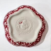 Vintage Rose Red Spongeware Ceramic Petal Serving Bowl, Roseville Spongware Pottery, Workshops of Gerald E Henn Pottery