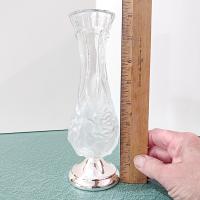 Vintage Rose Frosted Crystal and Silver Plated Flower Bud Vase, William Adams West German Floral Vase