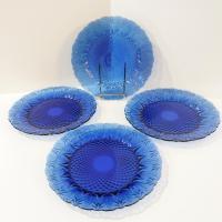 Vintage Arcoroc Avon Royal Sapphire Blue Dinner Plates, Set of Four