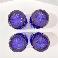 Vintage Arcoroc Avon Royal Sapphire Blue Old Fashioned Whisky Lowball Glasses, Set of Four, Cobalt Blue Drinking Glasses with Diamond Leaf Pattern