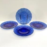 Vintage Arcoroc Avon Royal Sapphire Blue Salad Dessert Appetizer Plates, Set of Four