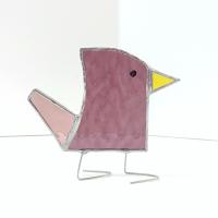 Stained Glass Standing Bird, Funky Amber Purple and Pink Glass Bird Suncatcher, Bird Lover Gift, Windowsill Sitter