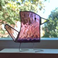 Stained Glass Standing Bird, Funky Amber Purple and Pink Glass Bird Suncatcher, Bird Lover Gift, Windowsill Sitter
