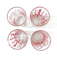 Vintage MCM Red and White Geometric and Wavy 16 Ounce Glass Tumblers, Set of 4, Retro Barware