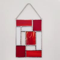 Red and White Geometric Stained Glass Panel Suncatcher, Mondrian Stained Glass Suncatcher, Custom Colors Available