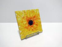 Alcohol Ink Ceramic Tile Trivet, 6" x 6", Orange and Yellow Sunflower Painting