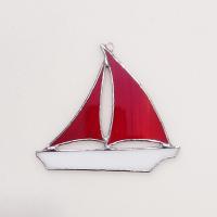 Red and White Stained Glass Sailboat Suncatcher