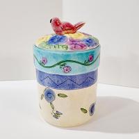 Vintage Sango Birds and the Bees Ceramic Canister, Pink Bird Lid