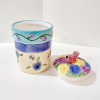 Vintage Sango Birds and the Bees Ceramic Canister, Pink Bird Lid
