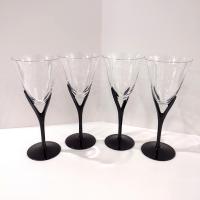 Vintage Sasaki Crystal Wine Glasses, Set of Four, Capistrano Black