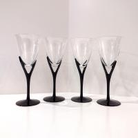 Vintage Sasaki Crystal Wine Glasses, Set of Four, Capistrano Black