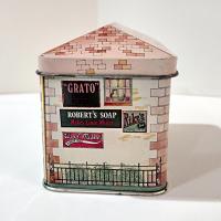 Vintage H. G. Saunders Ian Logan Hinged Lid Tin, House Shaped Storage Tin Box