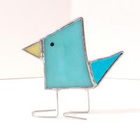 Stained Glass Standing Bird, Funky Blue Glass Bird Suncatcher, Bird Lover Gift, Windowsill Sitter