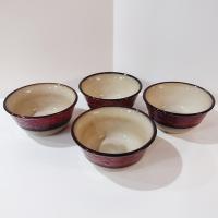 Pier One Red Scroll Ceramic Soup Cereal Large Bowls, Set of Four, Tuscan Style Bowls