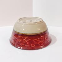 Pier One Red Scroll Ceramic Soup Cereal Large Bowls, Set of Four, Tuscan Style Bowls
