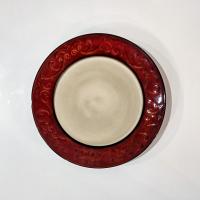 Pier One Red Scroll Ceramic Salad Appetizer Plates, Set of Four, Tuscan Style Plates