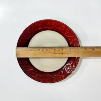 Pier One Red Scroll Ceramic Salad Appetizer Plates, Set of Four, Tuscan Style Plates