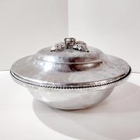 Vintage Hammered Aluminum Covered Serving Dish Bowl, Hand Wrought Silverlook 557